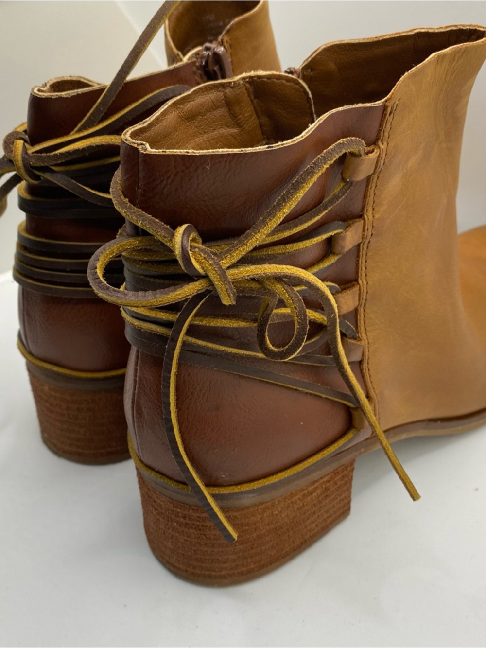 Korks Belaya Ankle Booties Cognac Brown Women's 11M Lace Up Western Boho Chic - Picture 8 of 12